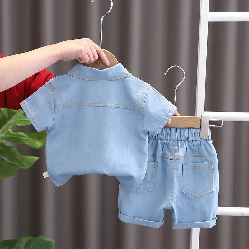 Clothing Sets Summer childrens clothing boy set denim top+denim pants 2PCS/set baby casual set WX