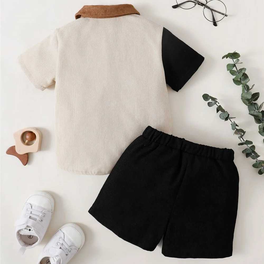 Clothing Sets 2-piece color blocking shirt and solid color shorts set for 1-6 year old children and boys cool and perfect for daily summer clothing fo