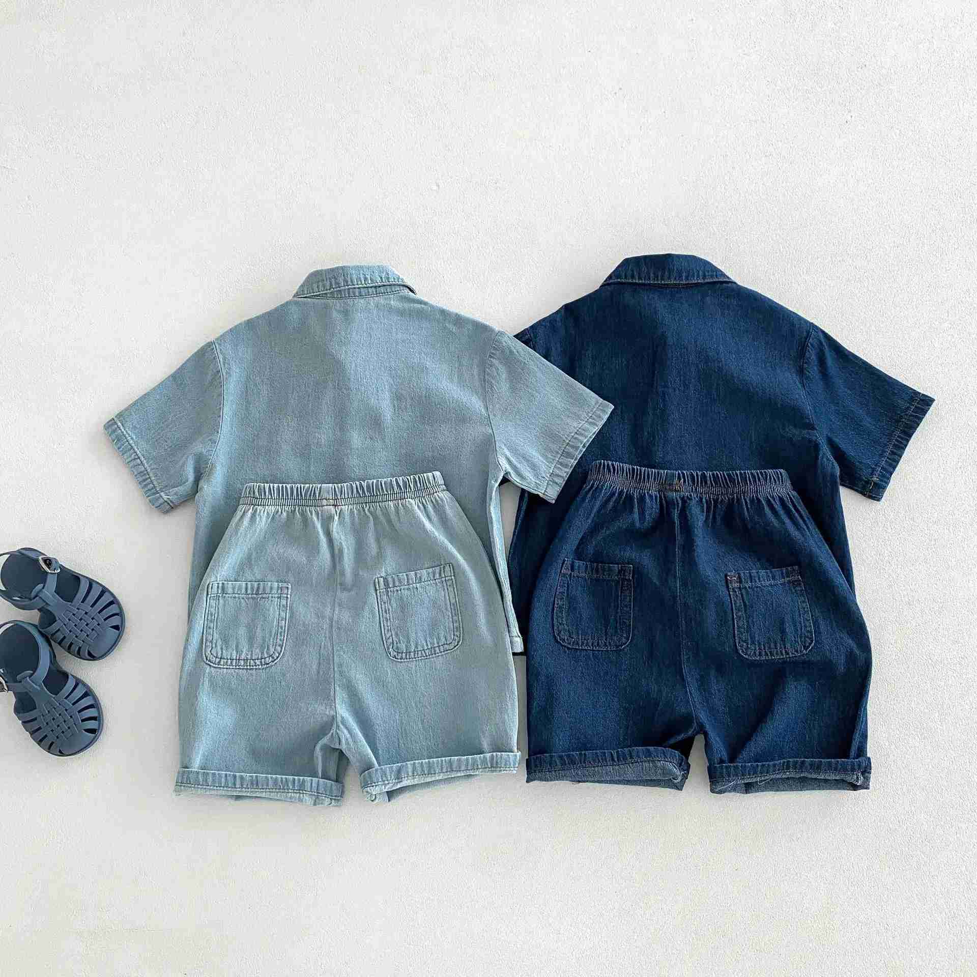 Clothing Sets Milankel childrens clothing set denim girl clothing set denim shirt and shorts 2-piece boy denim set childrens clothing WX