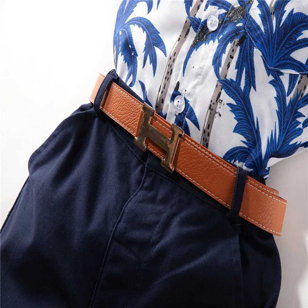 Clothing Sets Lioraitiin 3Pcs 1-6Y Baby Boys Summer Set Hawaiian Short Sleeve Button Up Shirt+Shorts+Belt Casual Set WX