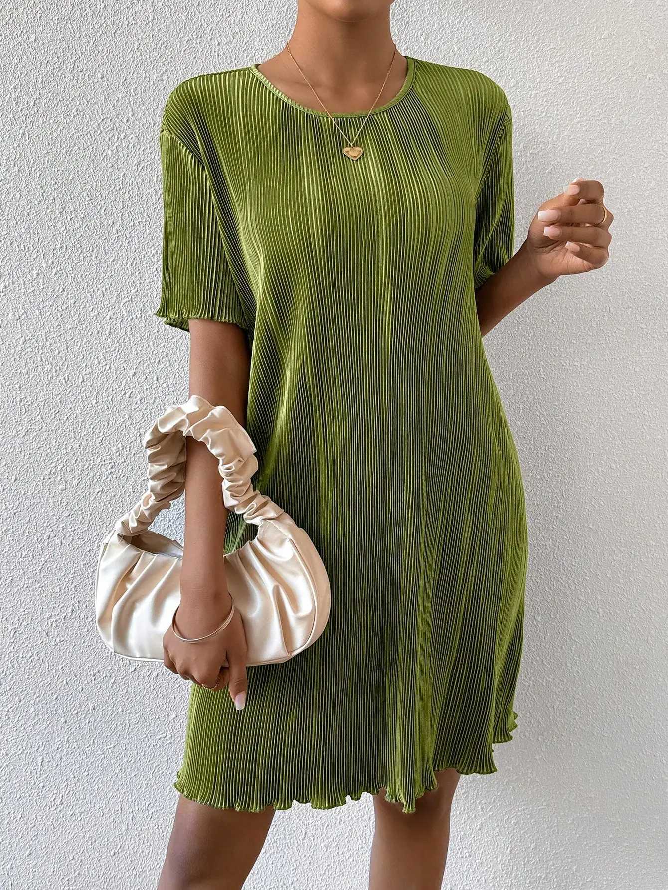 Basic Casual Dresses 2024 womens dressWomens Long Dress Women s Dress Wig Waist Belt Casual Wear and comfortable version daily commuting sea Y240515