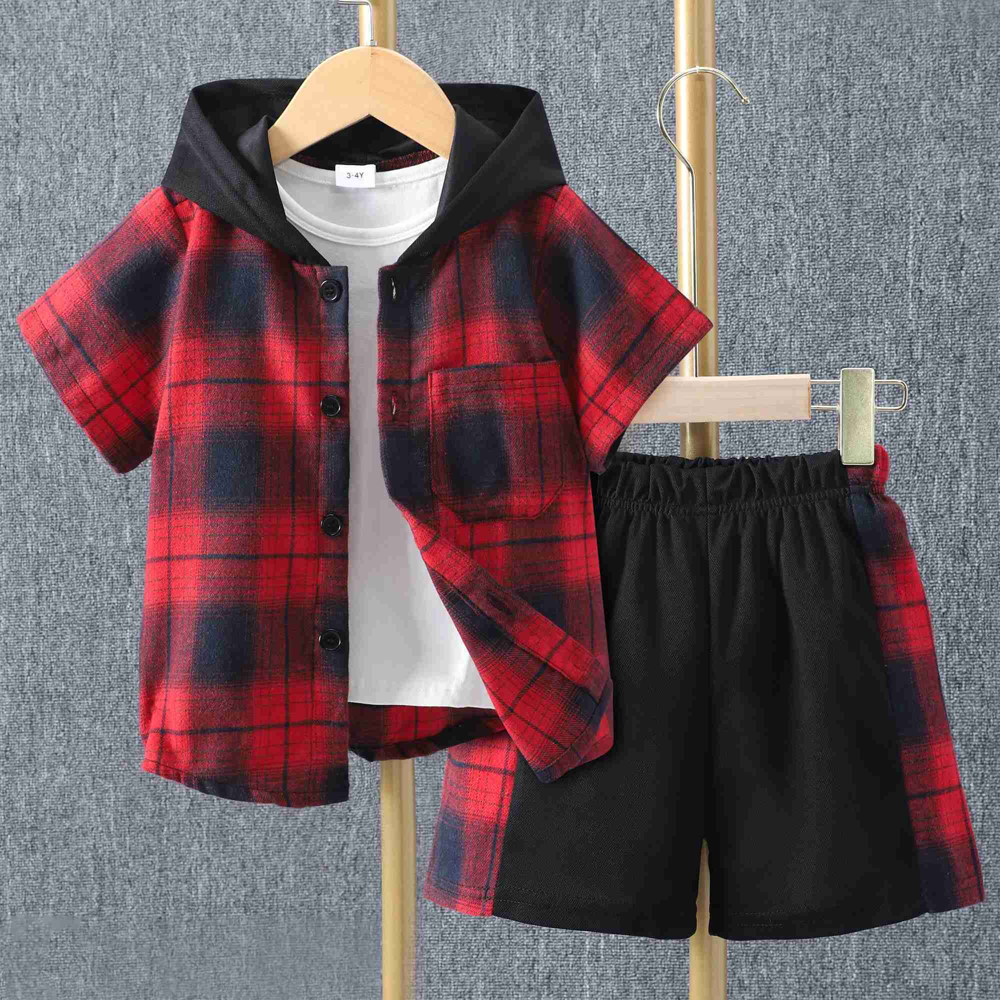 Clothing Sets Childrens clothing set childrens and boys clothing short sleeved hooded shirt+short sleeved childrens 2-piece cotton summer baby clothin