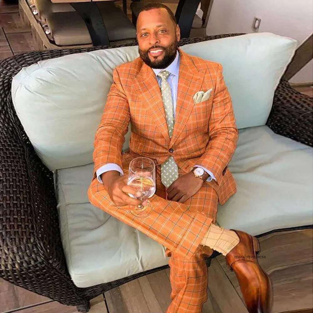 Plus Size Glen Plaid Wedding Suit Two Pieces Classic Mens Tuxedos Damier Check Groomsmens Wear 2021 Buiness Blazer 0516