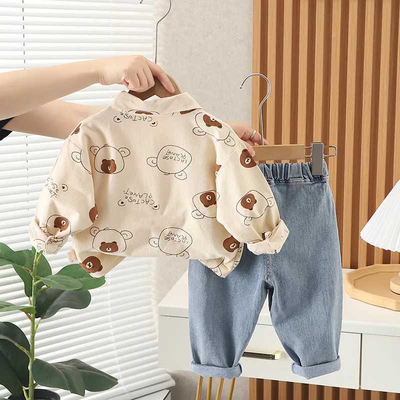 Clothing Sets Spring and Autumn Boys Clothing Set Fully Printed Bear Shirt+Jeans 2PCS Set Childrens Birthday Gift Set WX