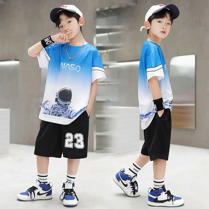 Clothing Sets Boys Summer Quick Dried Basketball Jersey Sports Short Sleeve Set 5-14 Year Old Childrens Fashion 2-piece T-shirt+Shorts Childrens Cloth