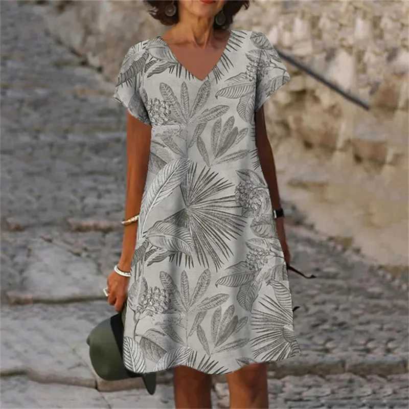 Basic Casual Dresses Women Plant Flowers 3D Print Dress 2023 Summer Oversized Clothing Casual Short Slve V-Neck Loose Dress Vestido Female Sundress Y2