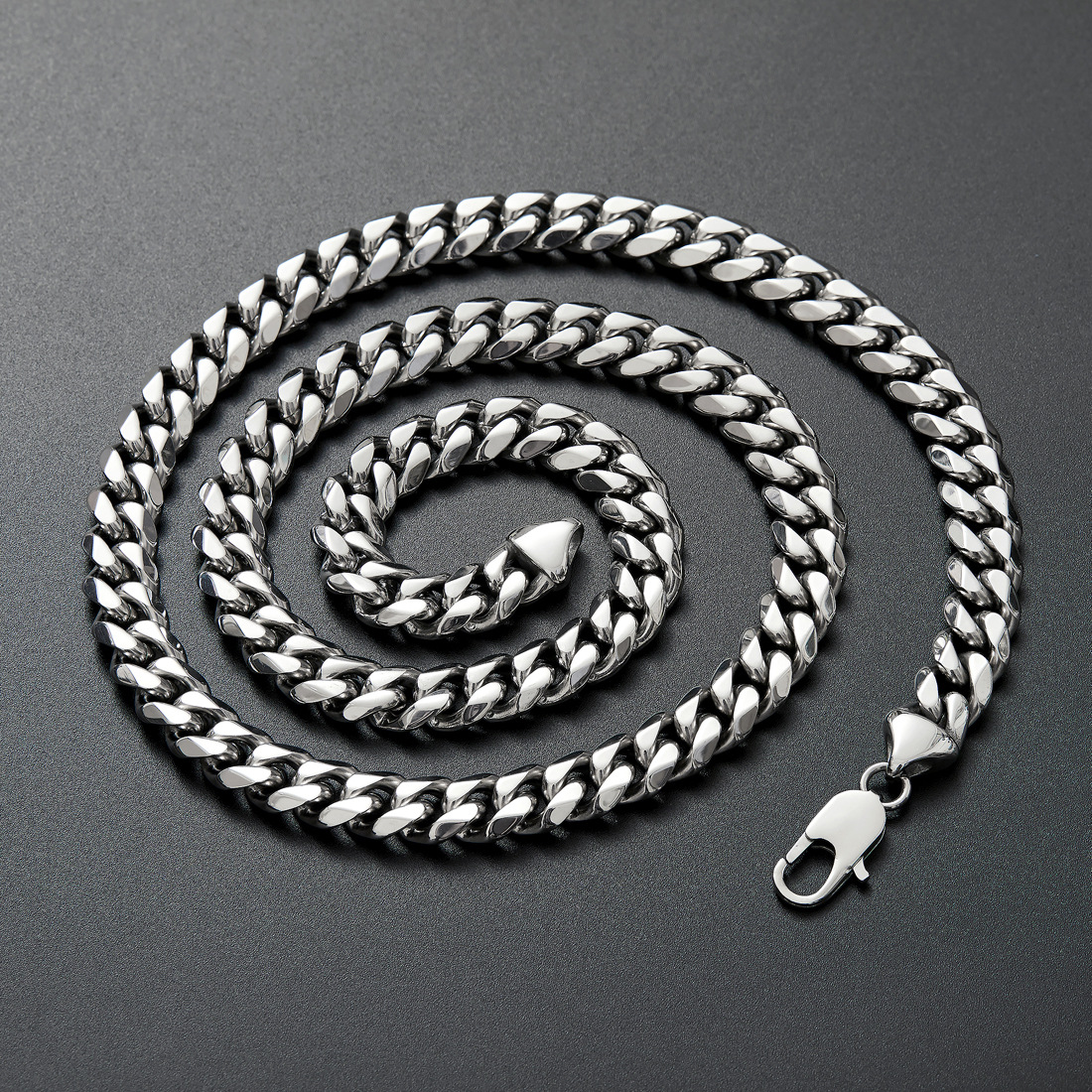 6mm-12mm Hip Hop Stainless Steel Cuban Link Chain Necklace Brcelet Sier Color Jewelry Set