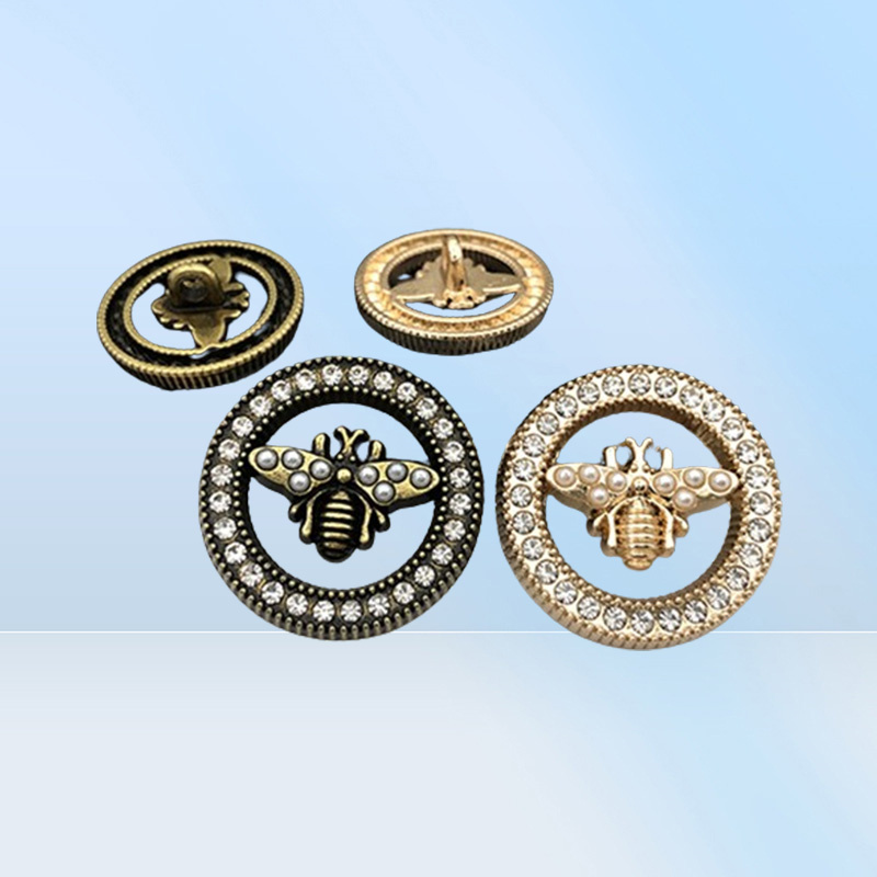 Metal Vintage Bee Diy Sewing Button Round Crystal Pearl Bee Buttons for Shirt Sweater Coat
