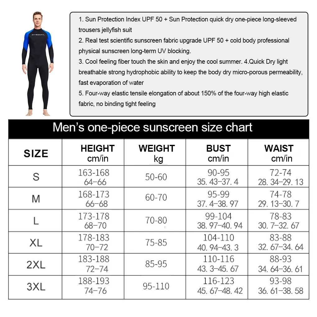 Wetsuits Diving Suit Quick Drying Men s and Women s Wetsuit Full Body UPF 50 Sunprotection Cold Body Feeling Blue L 240507