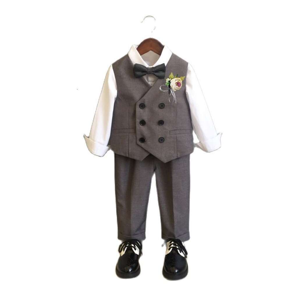 Children Formal Vest Flower Boys Wedding Dress Prince Kid 1 Year Birhtday Photograph Suit Toddler Performance Party Costume