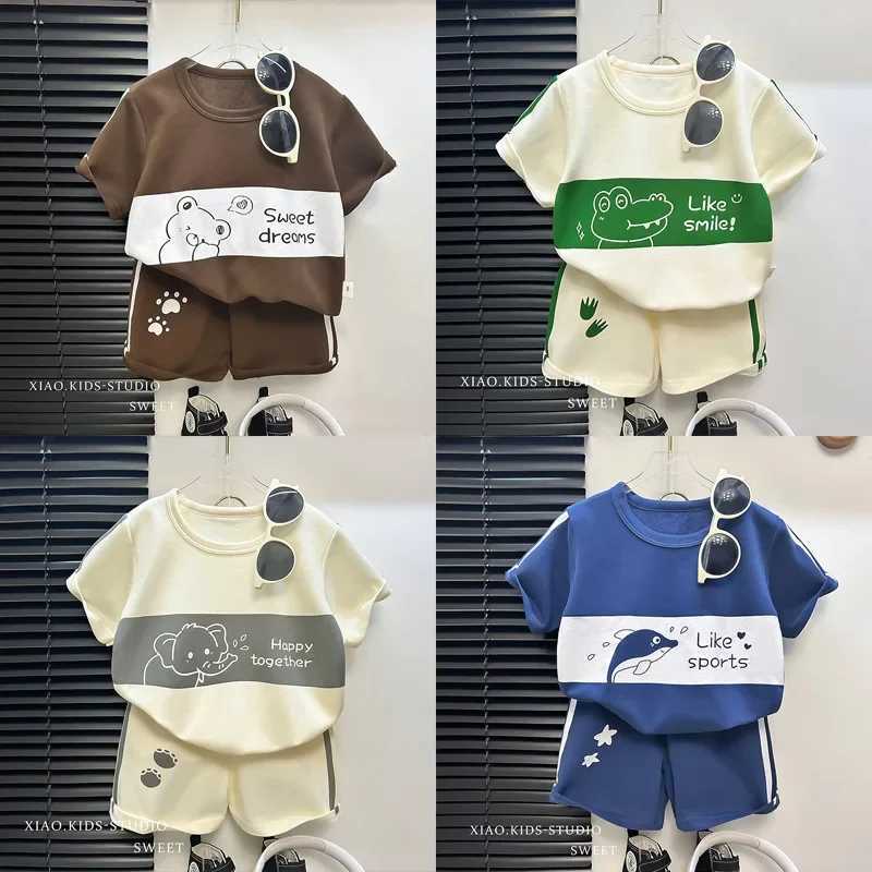 Clothing Sets 2024 New Childrens Short Sleeve Set Striped Girl and Boy Set Summer Top+Short Baby Clothing Childrens Clothing WX752656