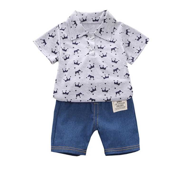 Clothing Sets 2PCS Childrens Clothing Boys 1-4Y Crown Printed Shirt+Jeans Short Summer Cotton Soft Childrens Set Preschool Leisure Outdoor Fashion Set