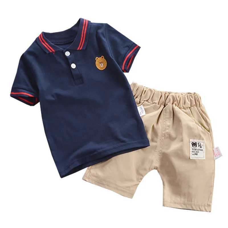 Clothing Sets Baby mens summer childrens clothing polo shirt set boy short sleeved childrens T-shirt childrens sports set 2 pieces cotton 1-5y WX