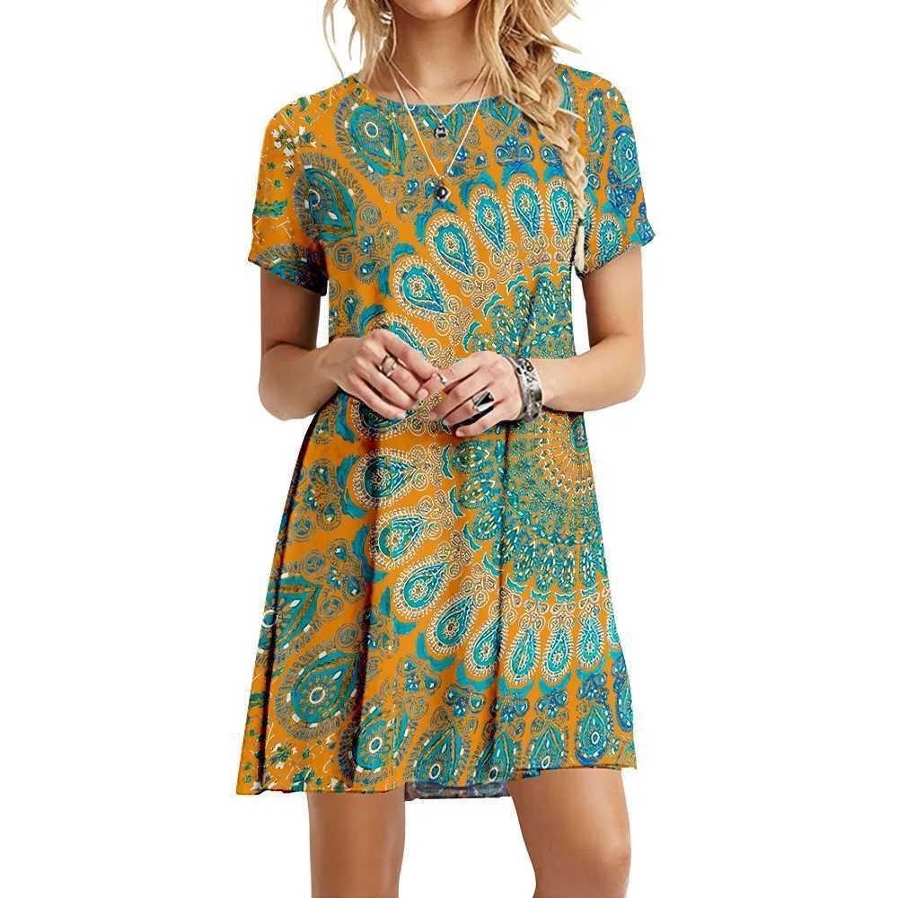 Basic Casual Dresses New Fashion Tie-Dye Print Loose Mini Dress Women Short Slve Oversized Summer Dresses Casual Strtwear Sundress Ladies Vestido Y240