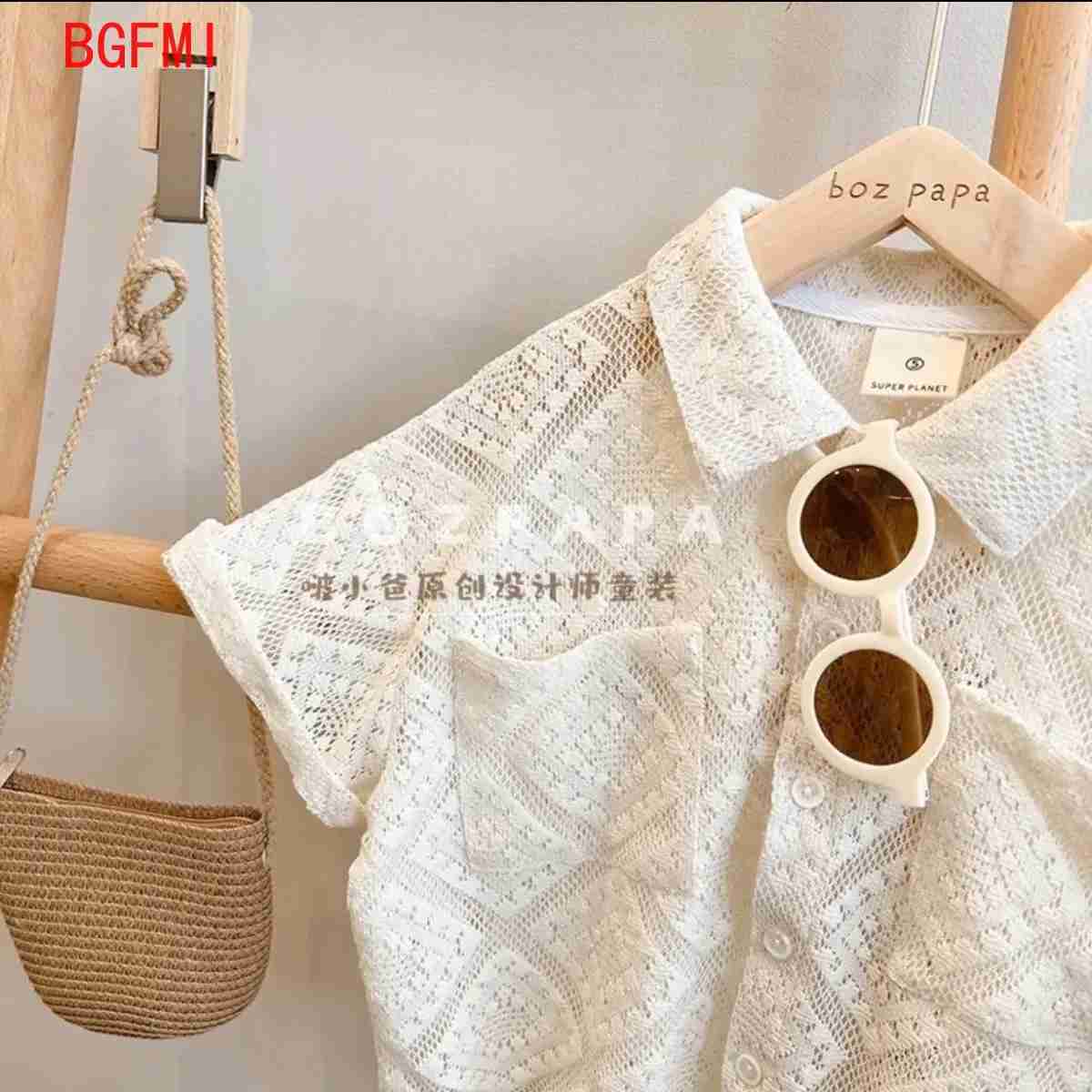 Clothing Sets Boys Summer Set 2024 Fashion New Korean Cut Almond Shirt and 7-inch Pants Childrens Loose Casual 2-piece Set Birthday Gift WX