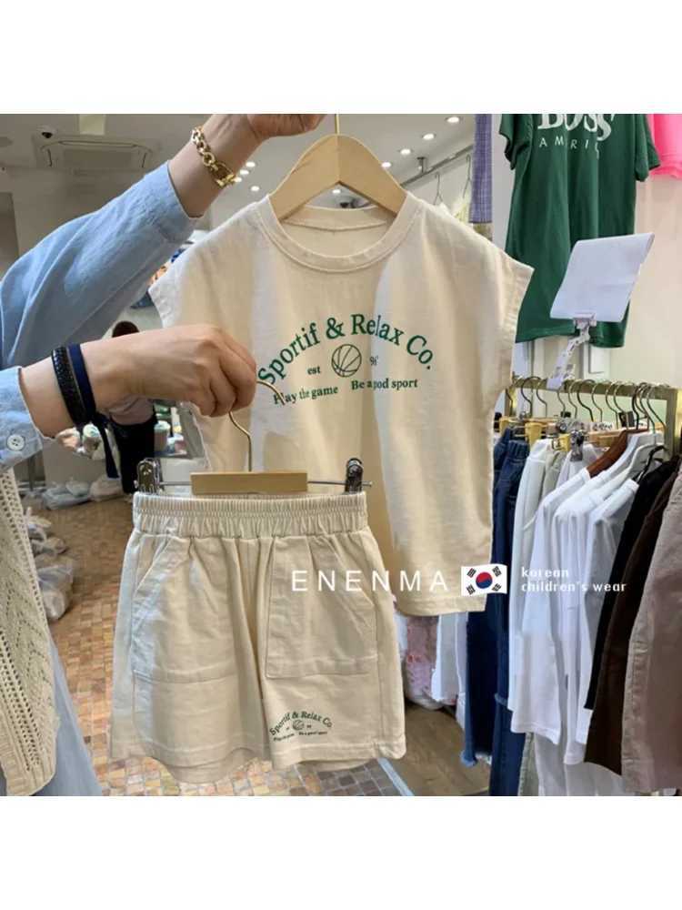 Clothing Sets 100% Cotton 1-7 Year Old Boys Korean Loose Short Sleeves+Shorts 2 Pieces Summer New Sweat-absorbing and Breathable Childrens Set WX