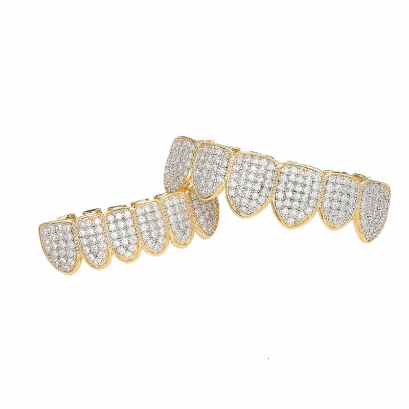 Cubic Zircon Hip Hop Fangs Teeth Top Bottom Grills Dental Mouth Punk Teeth Caps Cosplay Party Rapper Jewelry 240428