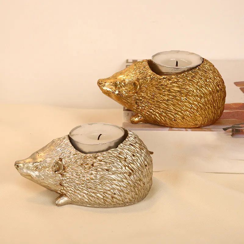 Resin Hedgehog Candle Holders Decoration Home Living Room Candlestick Ornaments H260310