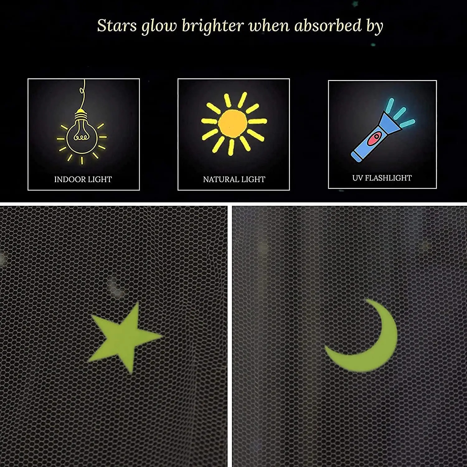 Bed Canopy with Fluorescent Stars Glow in Dark for Baby Kids Girls Starry Night Mosquito Net Fit The Baby Cribs Kid Beds 240516