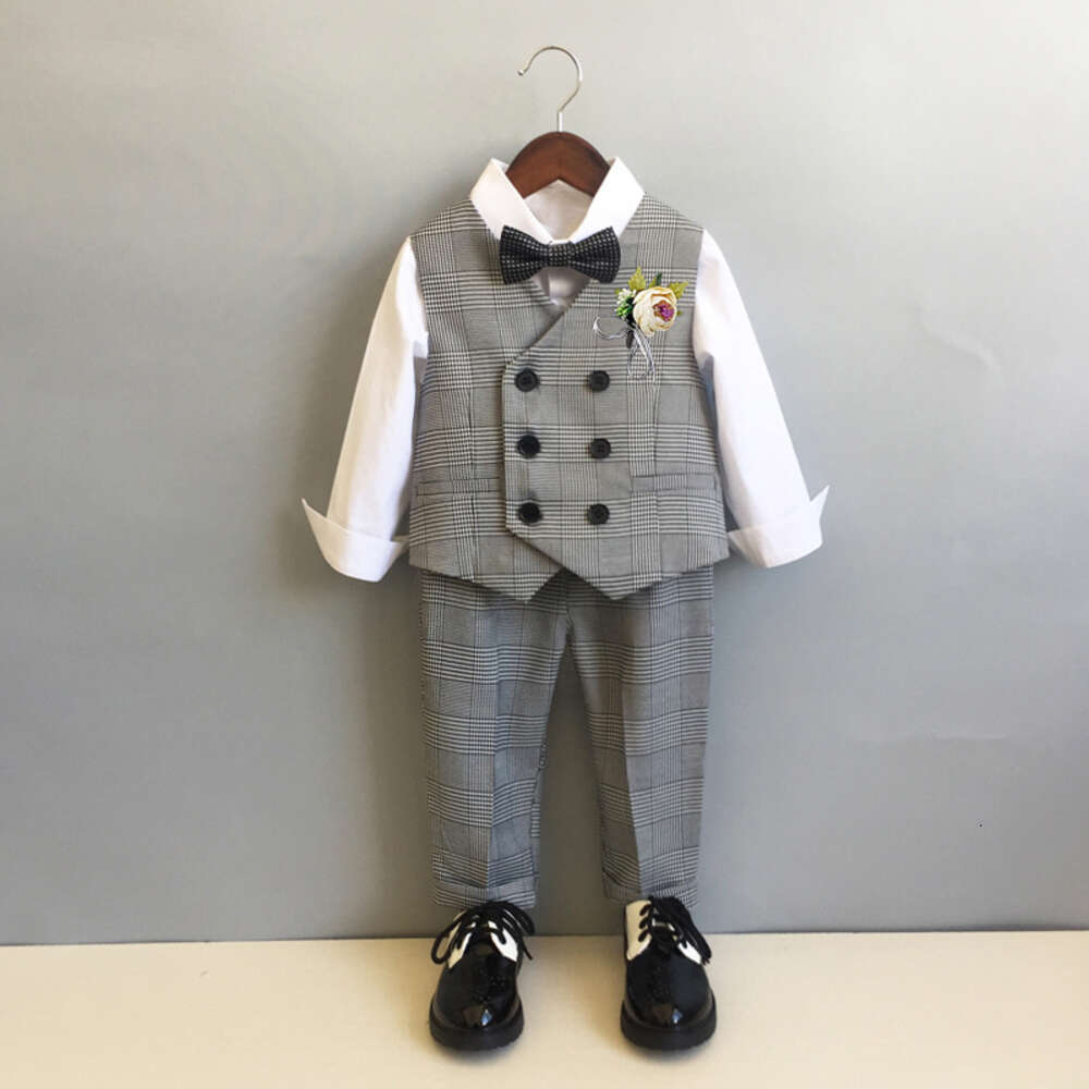 Children Formal Vest Flower Boys Wedding Dress Prince Kid 1 Year Birhtday Photograph Suit Toddler Performance Party Costume