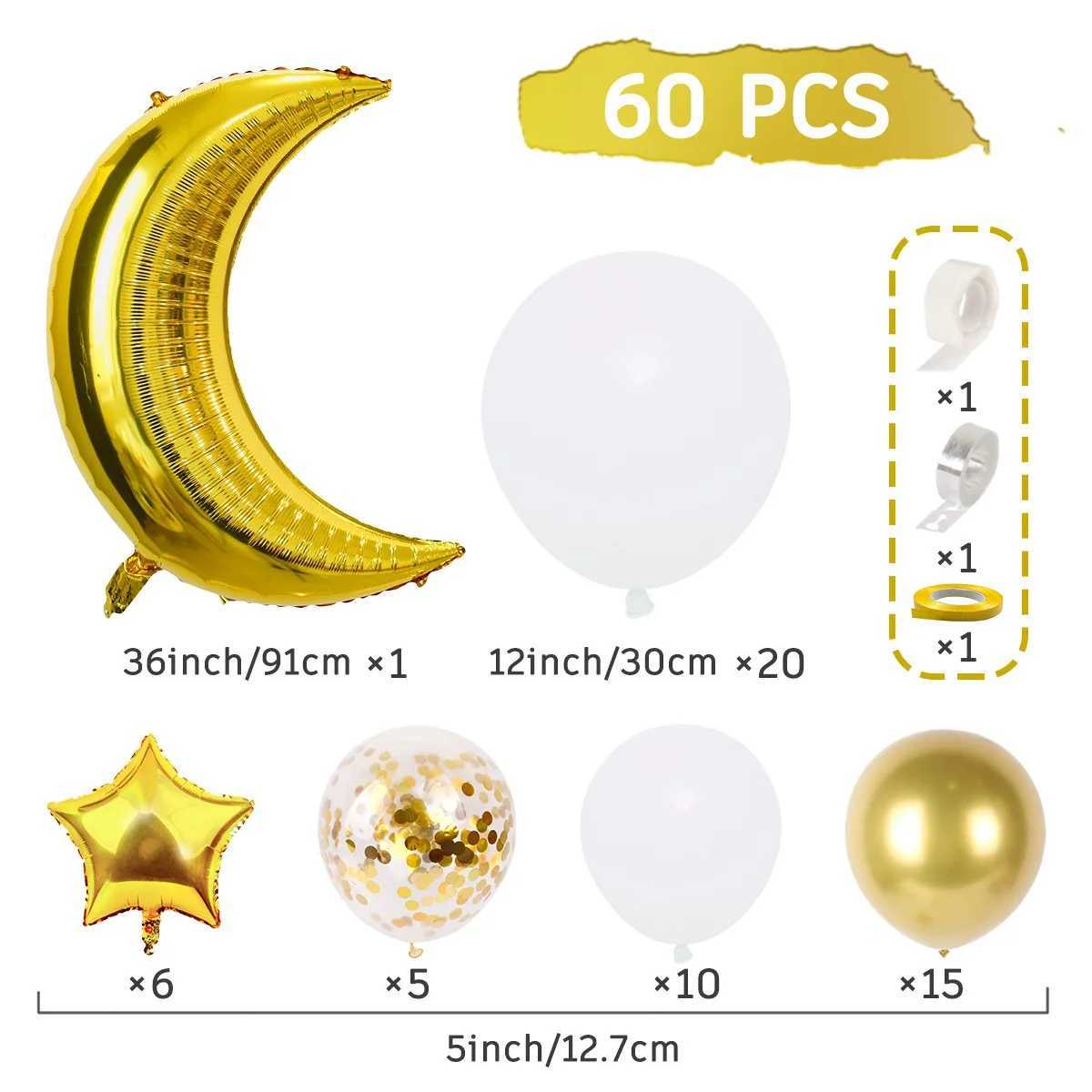 Party Balloons Moon Star Balloon Garland Arch Kit Eid Mubarak Ramadan Decoration for Home Islamic Muslim Party Decor Wedding Birthday Balloon