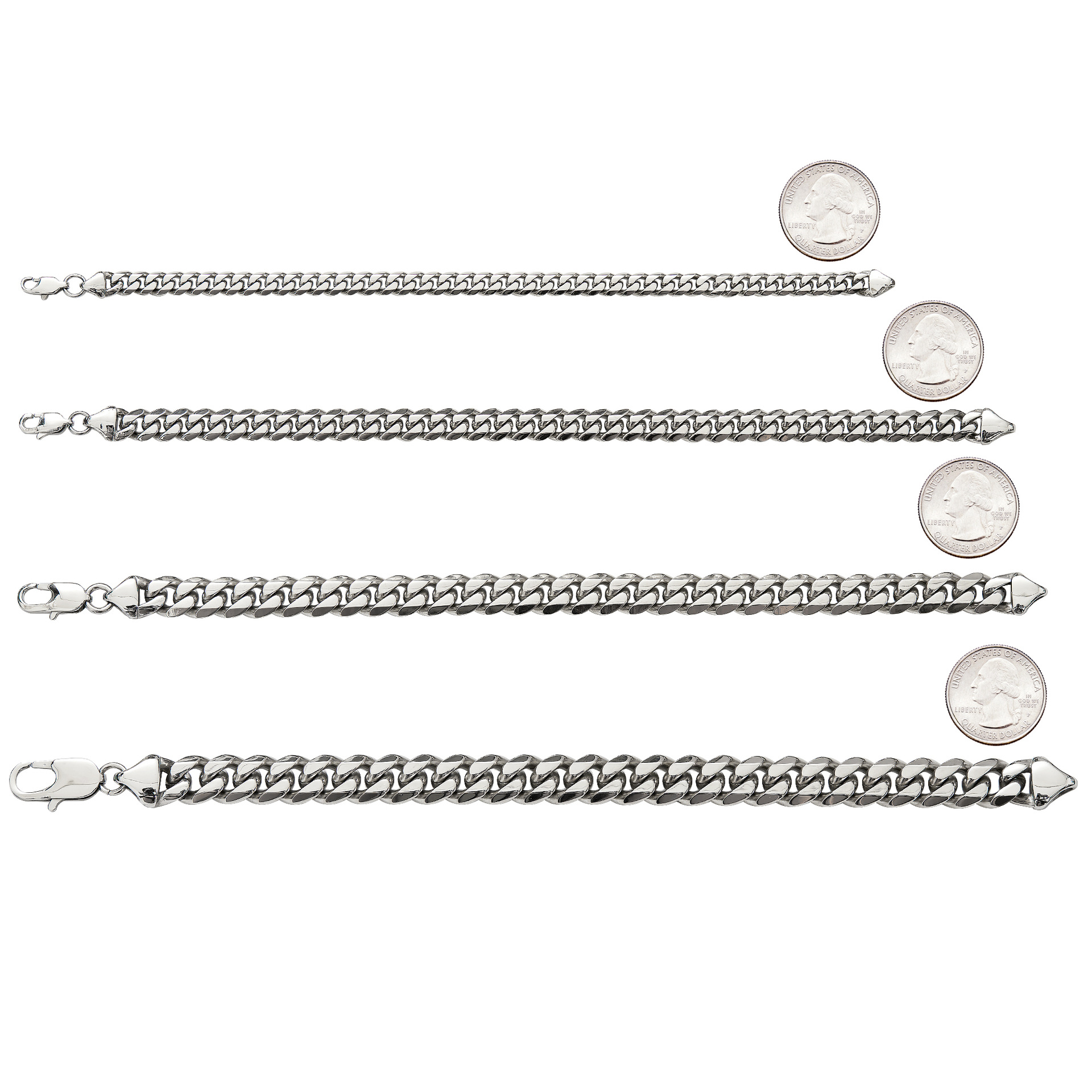 6mm-12mm Hip Hop Stainless Steel Cuban Link Chain Necklace Brcelet Sier Color Jewelry Set