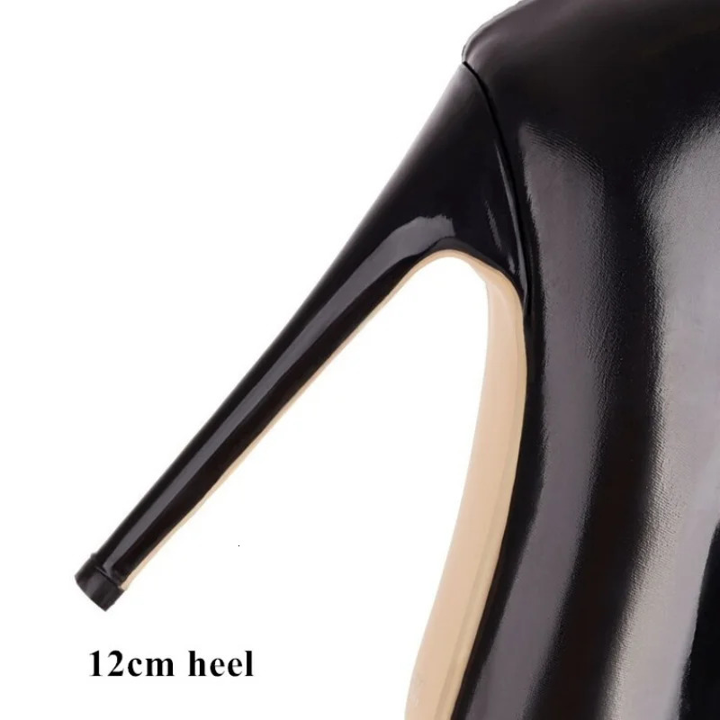 New Ochanmeb Sexy Stiletto Bright Patent Leather Trousers Thin High Heels Black White Red Stretch Boots Pants Shoes Chic 240515