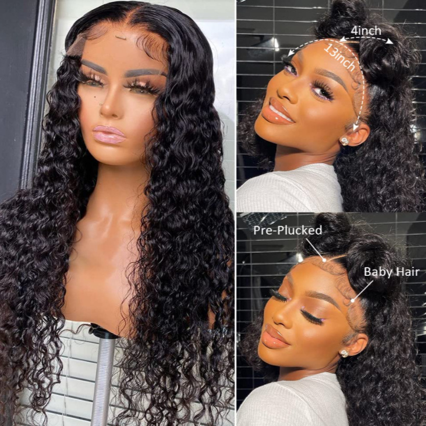 Kinky Curly 13X4 Lace Front Wigs Brazilian Human Hair Wig Long Deep Wave Water Wave Lace