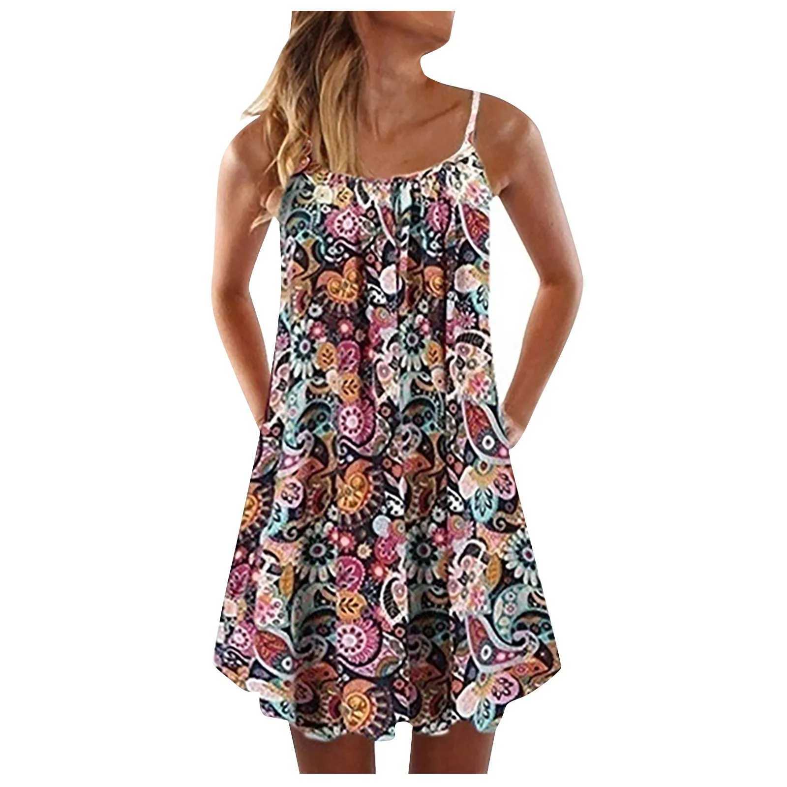 Basic Casual Dresses Womens Dress Fashion Summer Vest Slveless Bohemian Print Loose Tank Large Dress Casual Cocktail Dresses Y240515