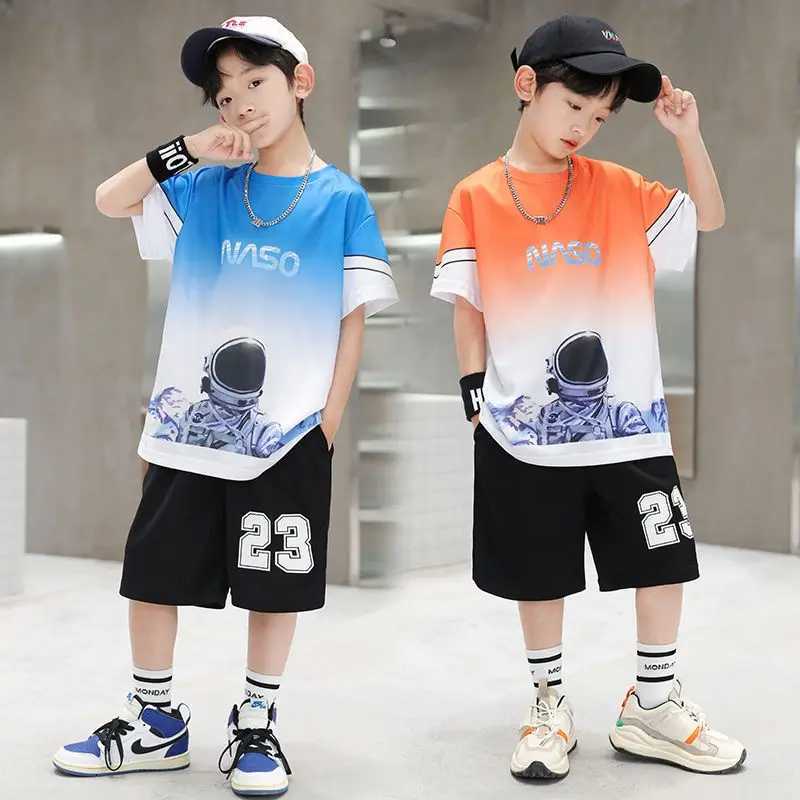 Clothing Sets Boys Summer Quick Dried Basketball Jersey Sports Short Sleeve Set 5-14 Year Old Childrens Fashion 2-piece T-shirt+Shorts Childrens Cloth
