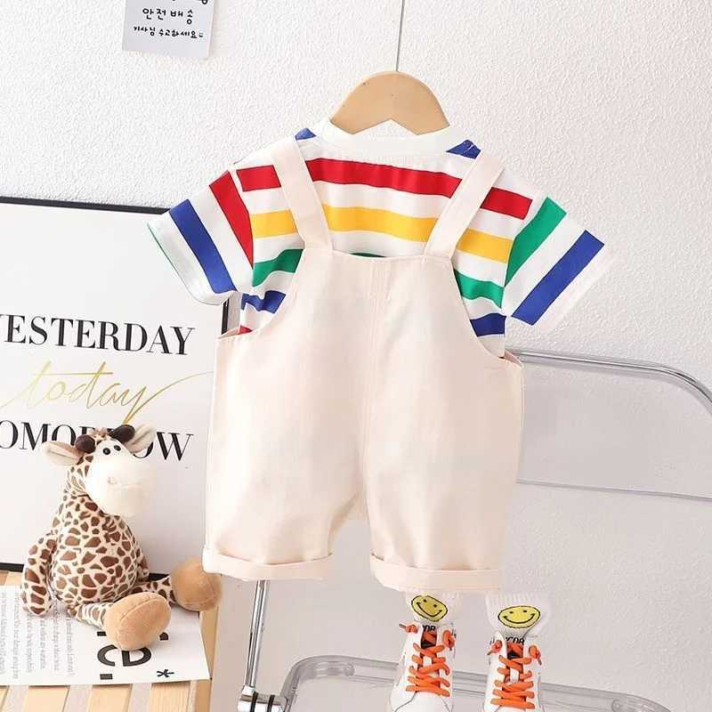 Clothing Sets New Summer Baby Girl Clothing Set Childrens and Boys Fashion Stripe T-shirt Set 2PCS/Set Childrens Casual Clothing Childrens Athletic Cl