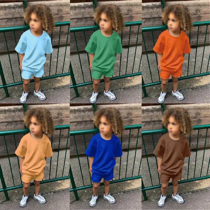 Clothing Sets Summer basic track and field clothing childrens clothing set girl short sleeved top+shorts boy clothing childrens sportswear WX