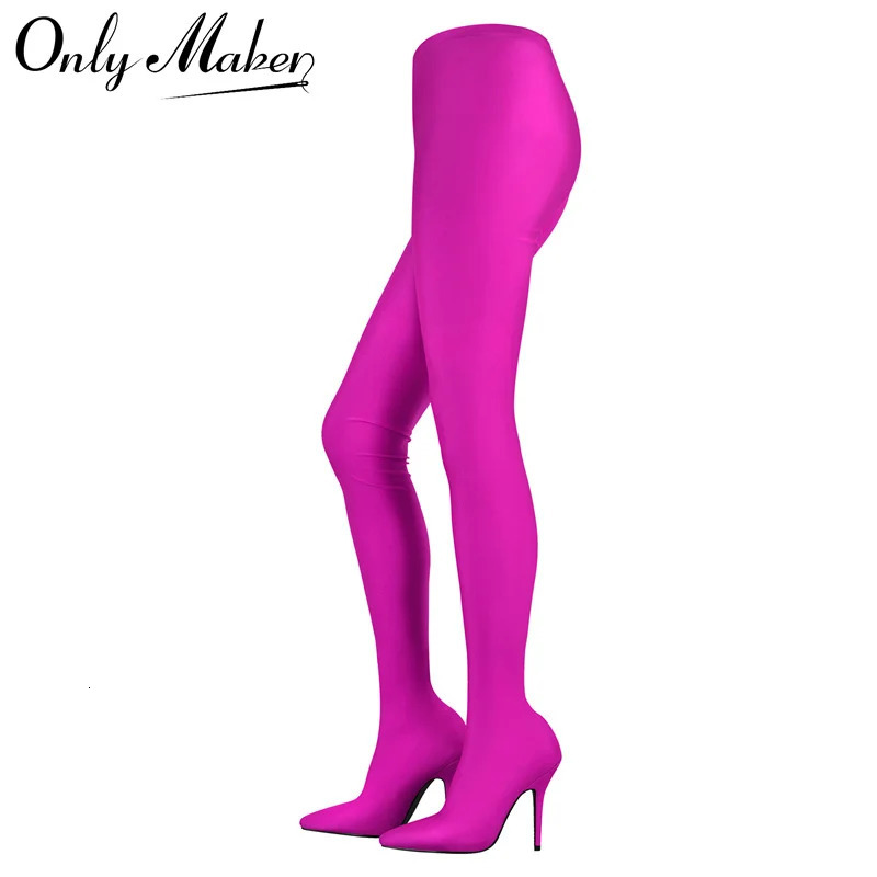 Onlymaker Women Rose Red Stretch Stiletto Pant Boot In Fuia Over The Knee Elastic Slim Pantyhose Sexy Stocking Boots 240515 7d42