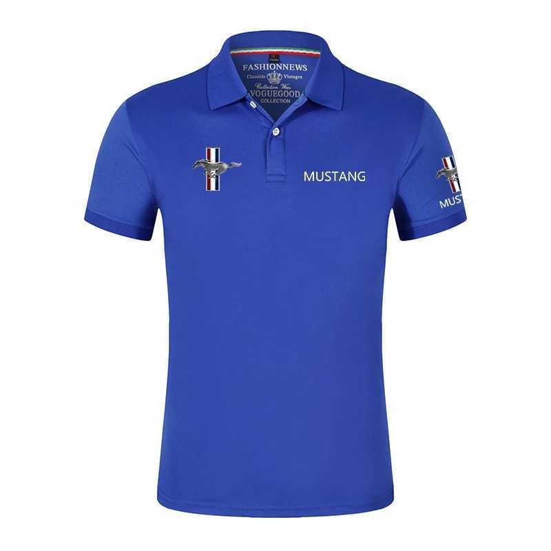 Men's T-Shirts Summer New 2024 Mens Mustang Polo Shirt Classic Unisex Outdoor Customized T-shirt Casual Short Sleves Solid Color T-shirt T240515