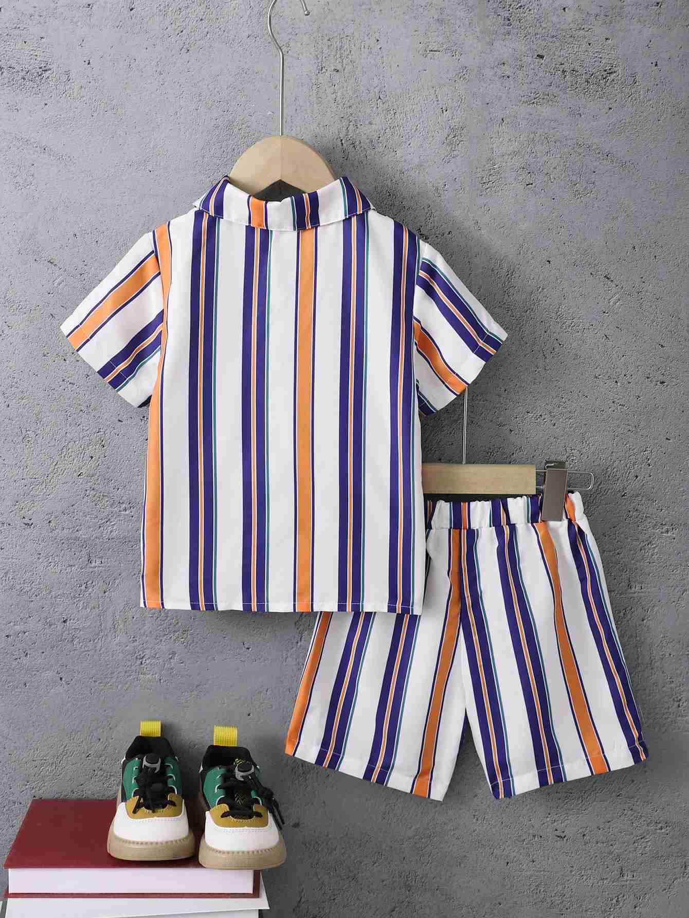 Clothing Sets Summer Cool Boys Short sleeved Striped Two piece Gentleman Set Suitable for Children Aged 4-7 WX
