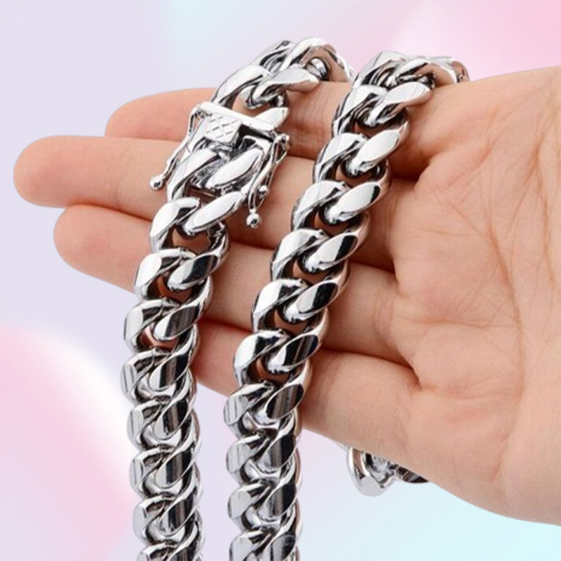 fine 18K Gold Plated chain jewelry Stainless Steel High Polished Miami Cuban Link Necklace Men Punk 15mm Curb Double Safety Clasp