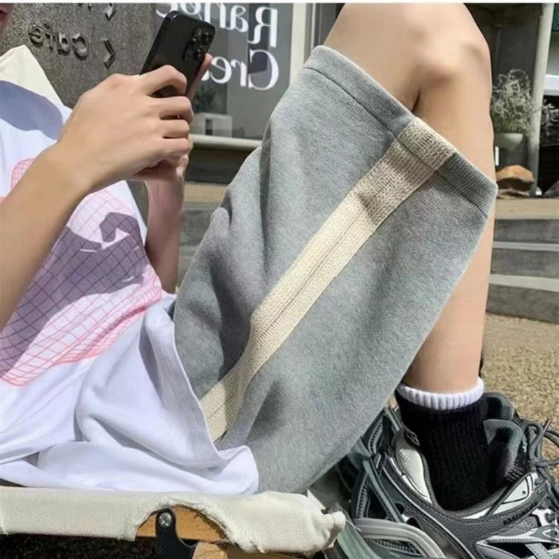 Short Summer Loose Wide Leg Kneelength Shorts High Waist Color Matching Casual Elastic Sports 5 Point 240513