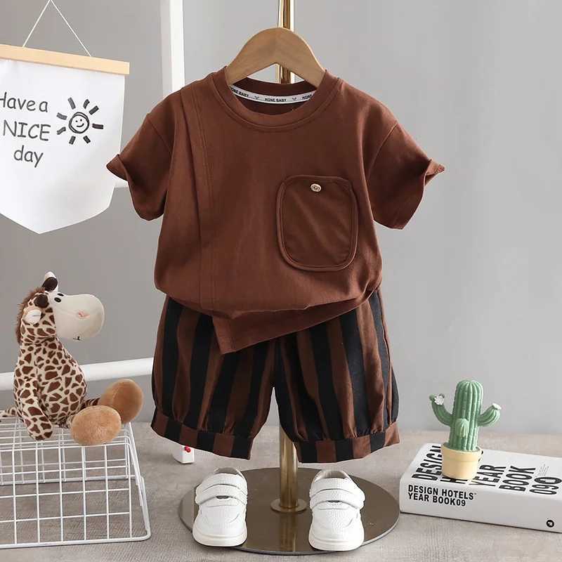 Clothing Sets 2PCS T-shirt Set Baby Summer Fashion Casual Boys and Girls T-shirt Striped Shirt Set Childrens Clothing WX