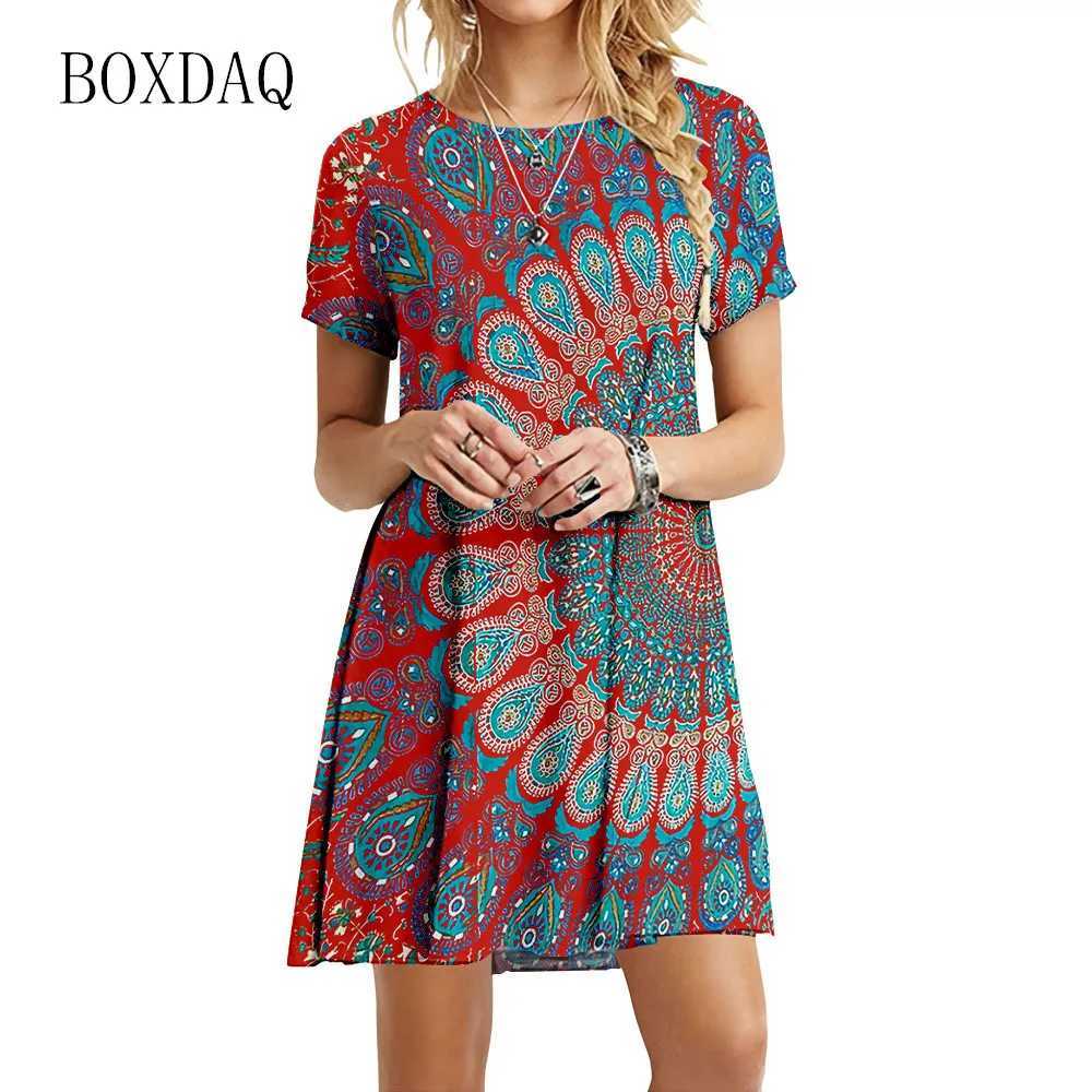 Basic Casual Dresses New Fashion Tie-Dye Print Loose Mini Dress Women Short Slve Oversized Summer Dresses Casual Strtwear Sundress Ladies Vestido Y240