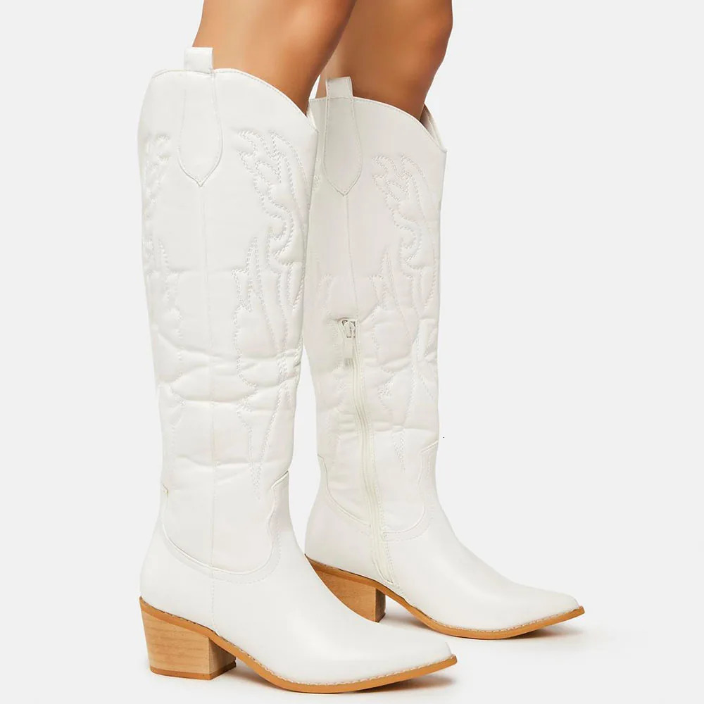 Winter Large Size 42 In Stock for Dropship Vintage Knee High Cowgirls Black Western Shoes Zip up White Cowboy Boots Women dh5437010