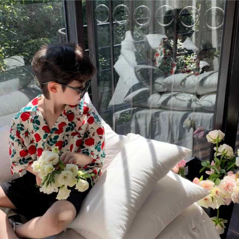 Clothing Sets 2-11T childrens and boys clothing floral pattern boy cotton shirt+short 2-piece clothing boy summer party birthday handsome clothing WX