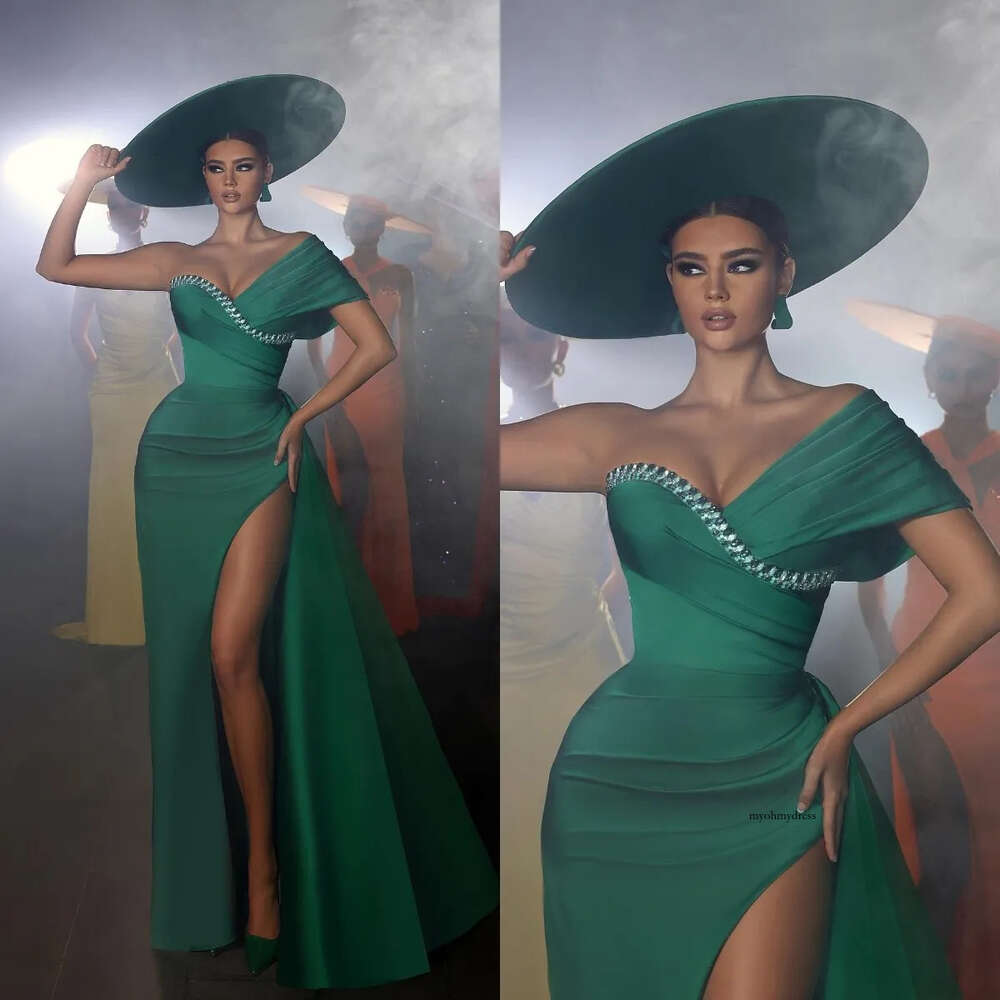 Green Emerald Mermaid Elegant Off Shoulder Dia Pleats Split Prom Dress Long Dresses For Special Ocns Evening Gowns