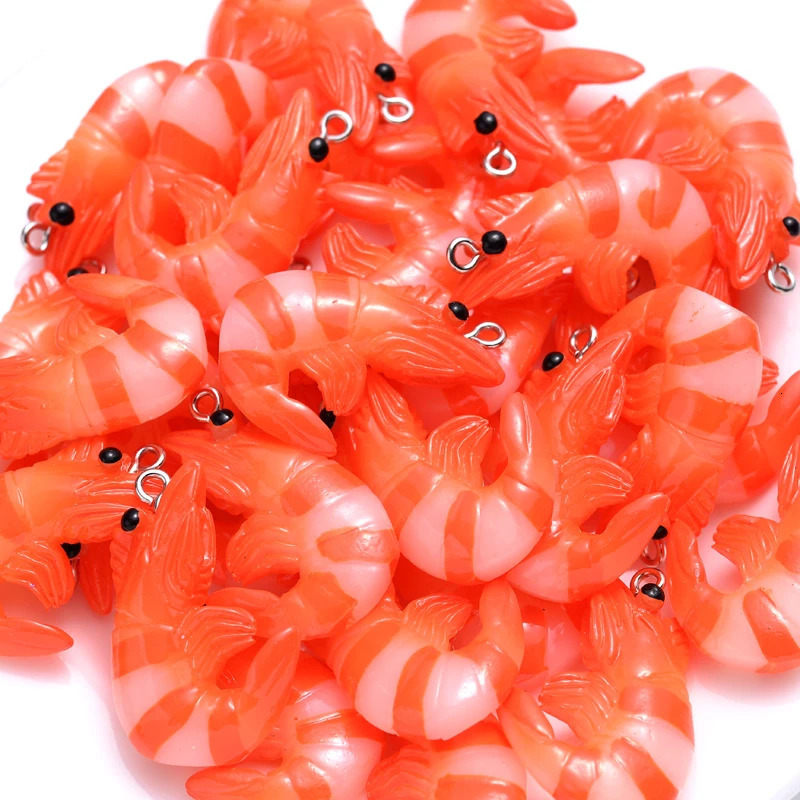 10Pcs Charms Simulation Shrimp 20x30mm Resin Pendant for Earring Bracelet Necklace Keychain DIY Jewelry Making Accessories 240507