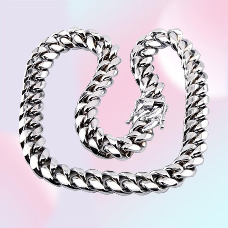fine 18K Gold Plated chain jewelry Stainless Steel High Polished Miami Cuban Link Necklace Men Punk 15mm Curb Double Safety Clasp