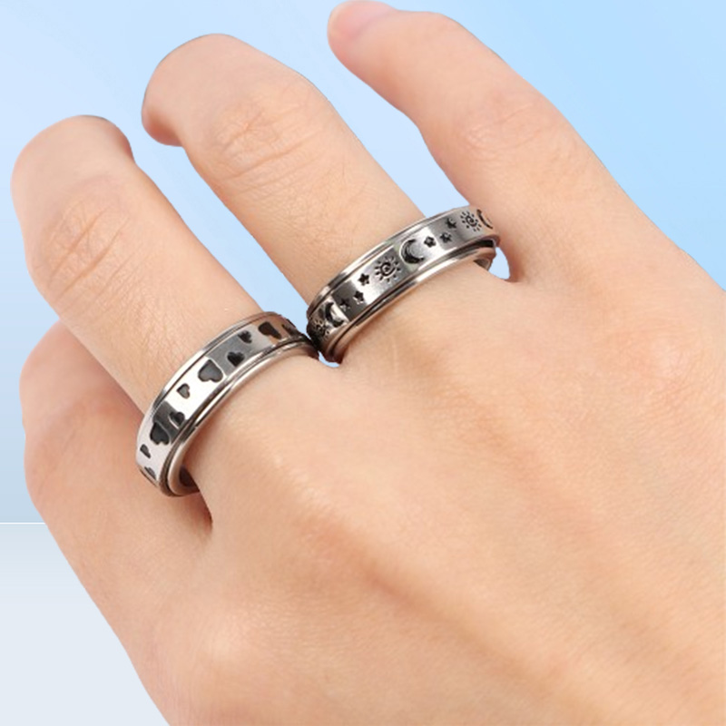 Fashion Rotatable Spinner Stainless Steel Rings Moon Sun Cat Star Flower Heart Cloud Jewelry For Women Men Mix Style Party Gifts W