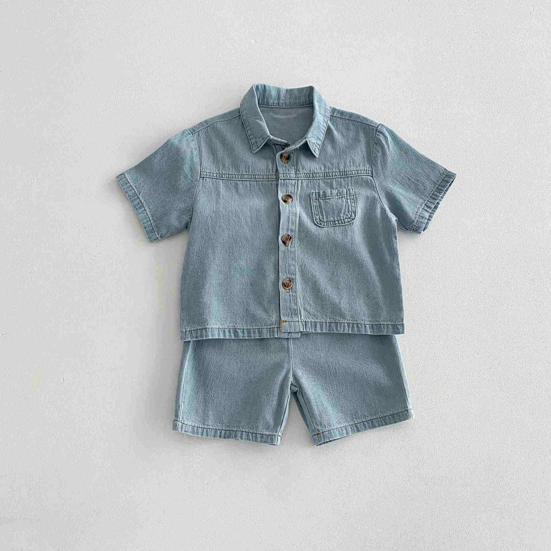 Clothing Sets Milankel childrens clothing set denim girl clothing set denim shirt and shorts 2-piece boy denim set childrens clothing WX
