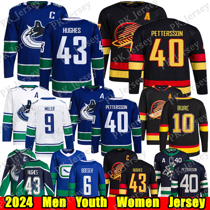 #43 Quinn Hughes Reverse Retro hockey jersey #40 Elias Pettersson Elias Lindholm Brock Boeser Joshua Trevor Linden J.T. Miller Conor Garland Nikita Zadorov jerseys