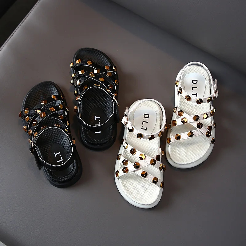 Princess Rivet High Quality Shoes Kids Sandles For Little Girls Children Summer Fashion Sandals 3 4 5 6 7 8 9 10 11 12 240506