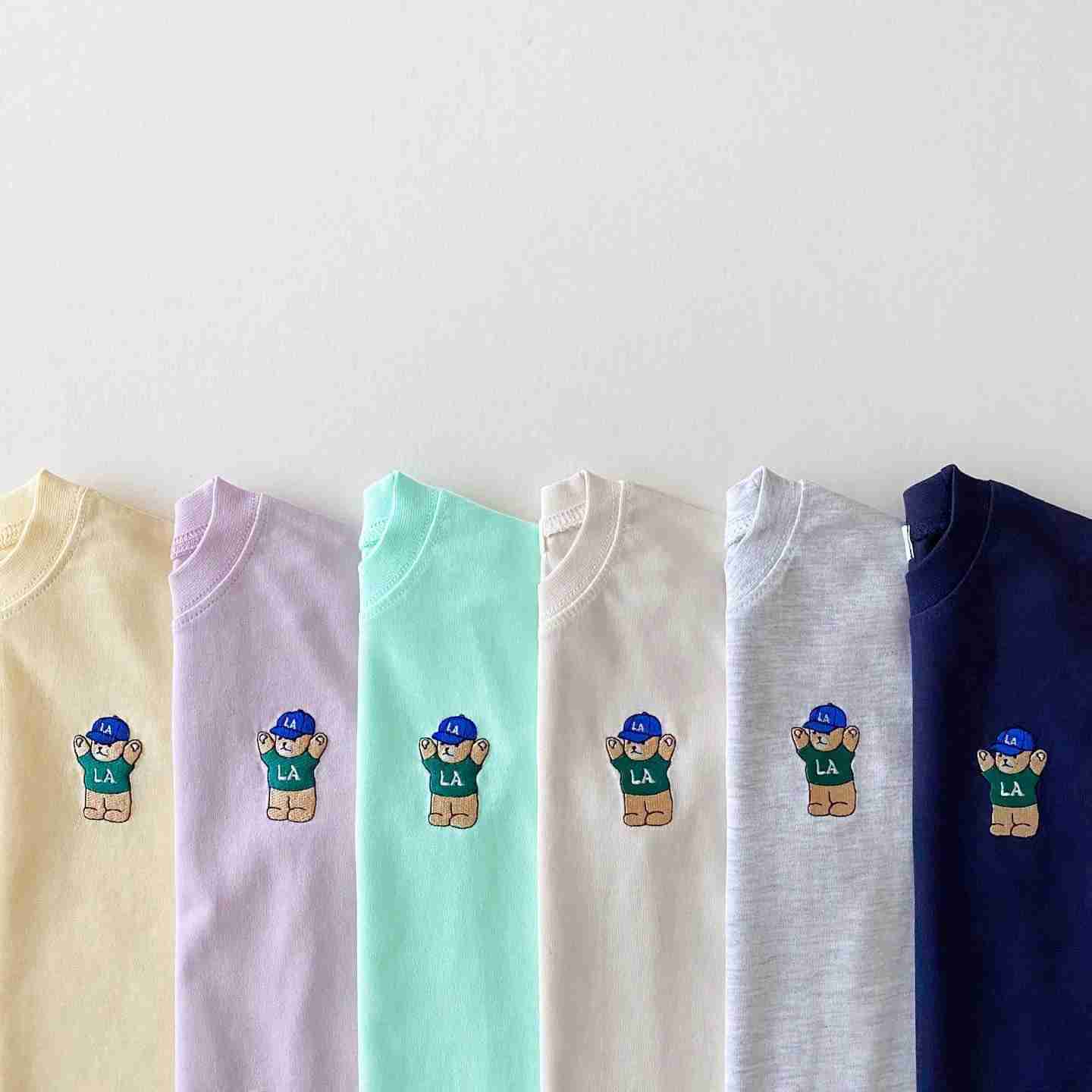 Clothing Sets 2023 Summer Korean Boys Set Embroidered Bear Emblem T-shirt+Loose Shorts 2PCS Casual Baby Set for Girls WX