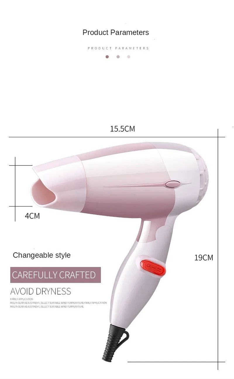 Hair dryer mini portable foldable handle compact 1000W hair dryer air low noise student dormitory outdoor travel 240516